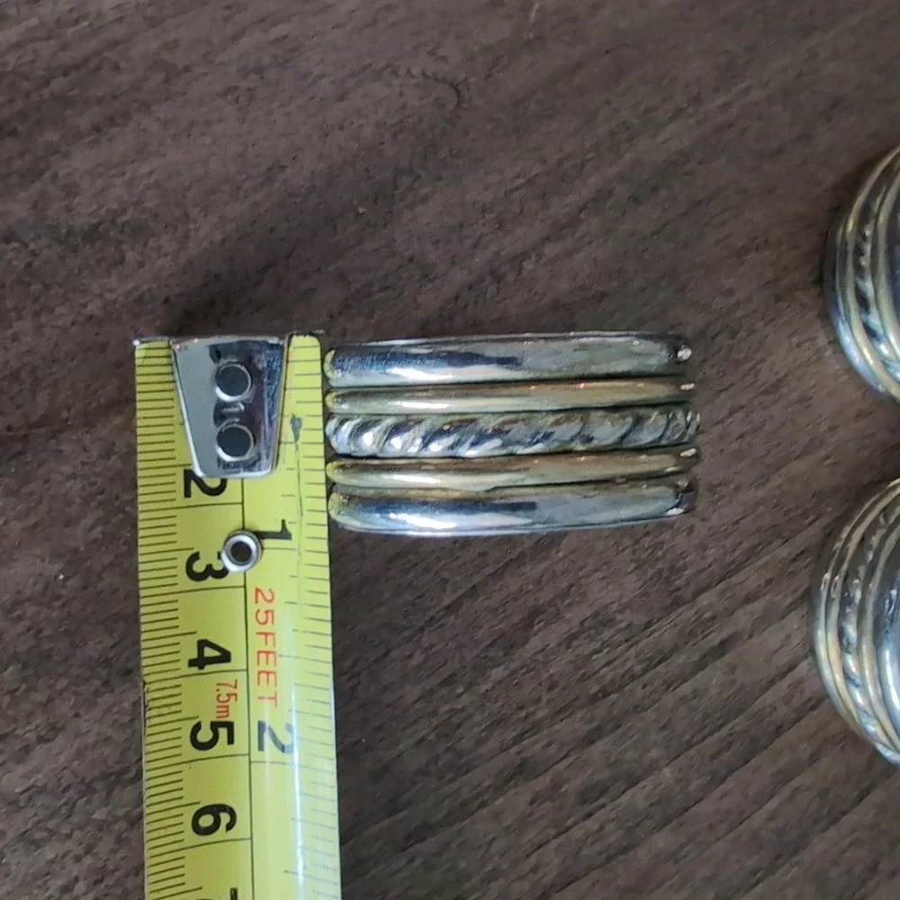 10 Vintage Silver Gold Tone Napkin Rings Set Heavy Metal Rope Twist Design